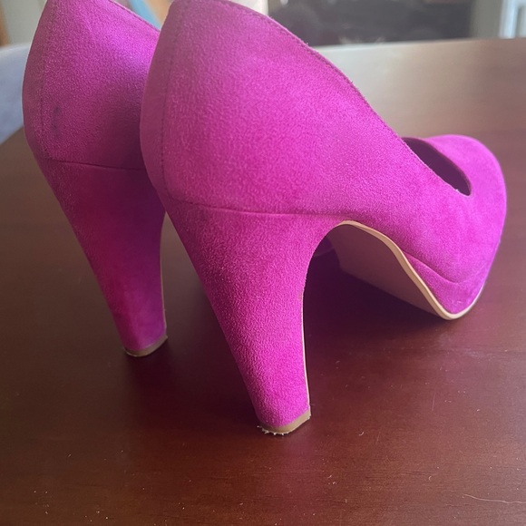 Fuschia Suede Barbie Platform Heel Round Toe Shoe Party Dress Art Chic Prom Date - Picture 6 of 15